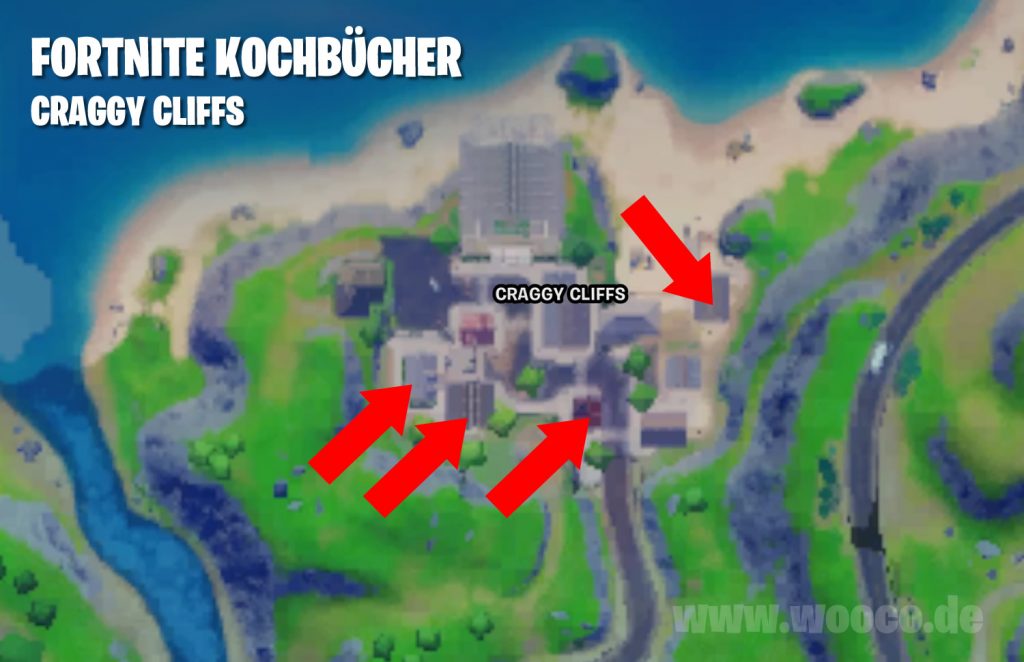 Fortnite: Kochbücher finden - Alle Orte bei Pleasant Park und Craggy Cliffs 3 Fortnite Kochbücher Craggy Cliffs Map