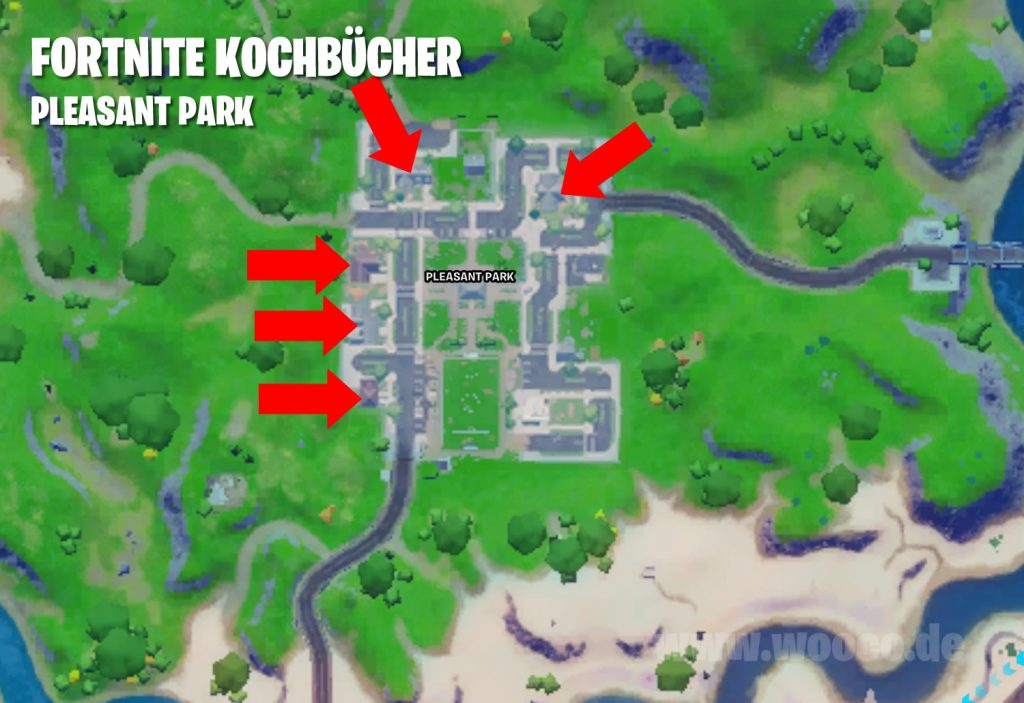 Fortnite: Kochbücher finden - Alle Orte bei Pleasant Park und Craggy Cliffs 2 Fortnite Kochbücher Pleasant Park Map