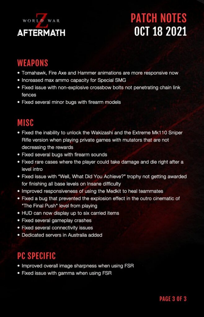 World War Z: Patch Notes 1.28 - Update vom 18. Oktober 4 wwz aftermath patch notes 1 2