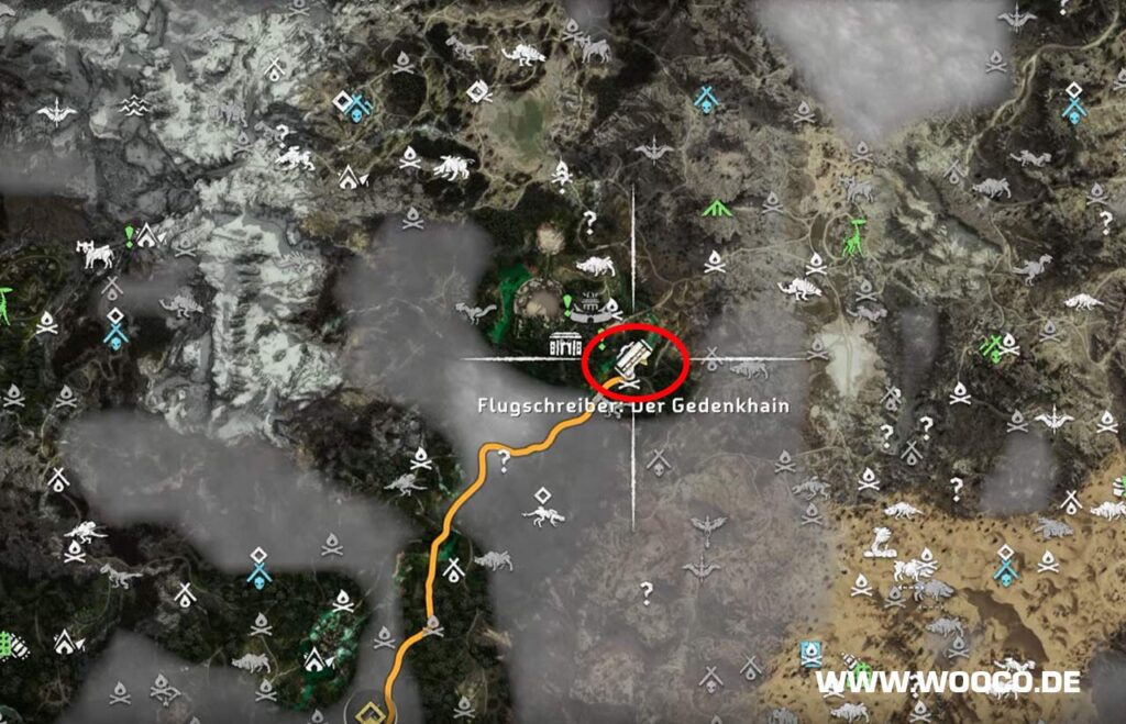 Horizon Forbidden West: Alle Flugschreiber Standorte auf der Map 16 Flugschreiber #7 Gedenkhain
