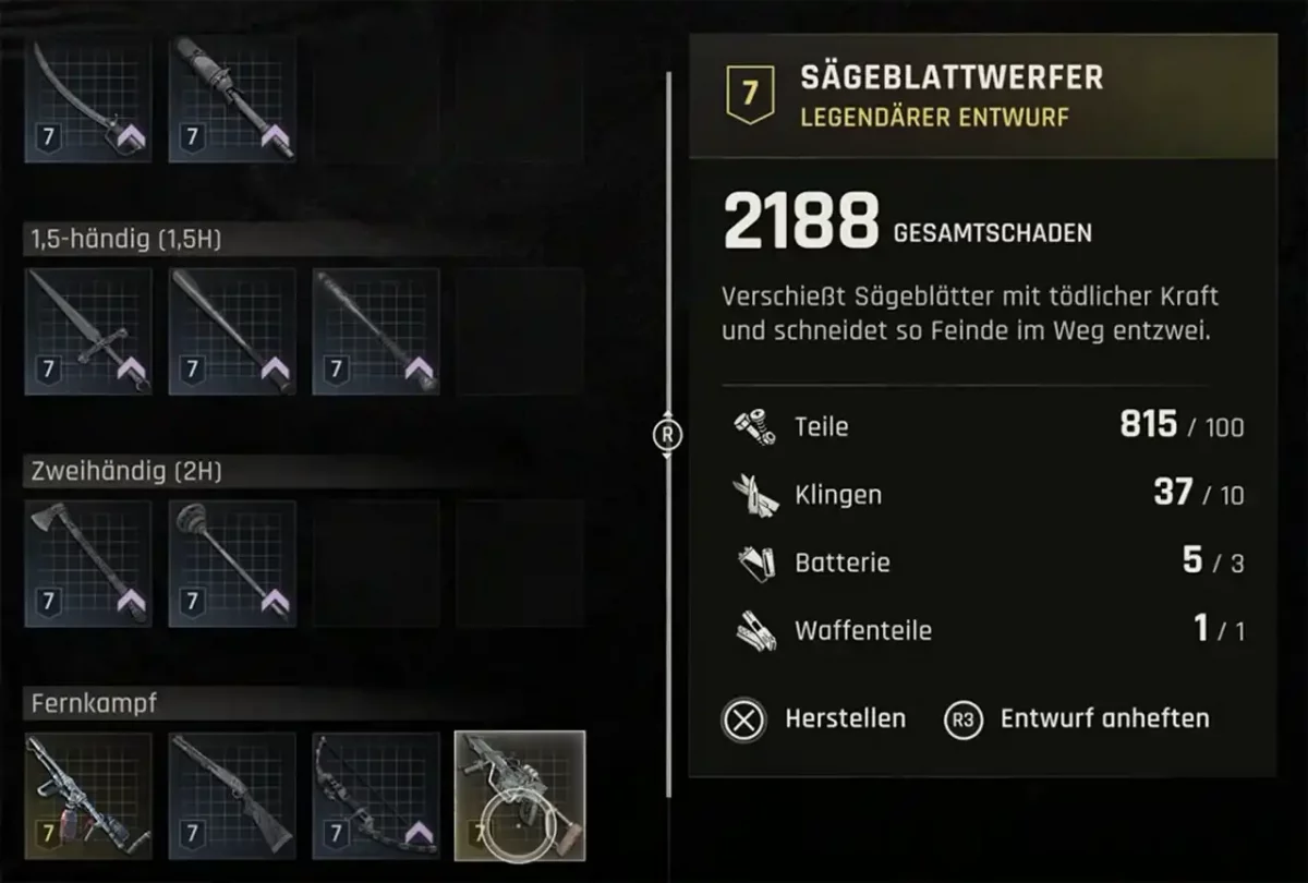 Sägeblattwerfer Legendäre Waffe