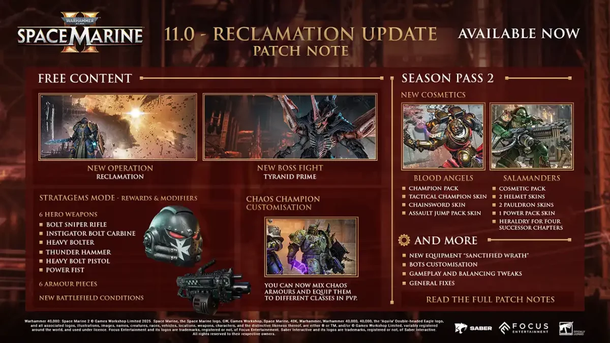 Space Marine 2 Update 1.011 - Patch Notes 11.0