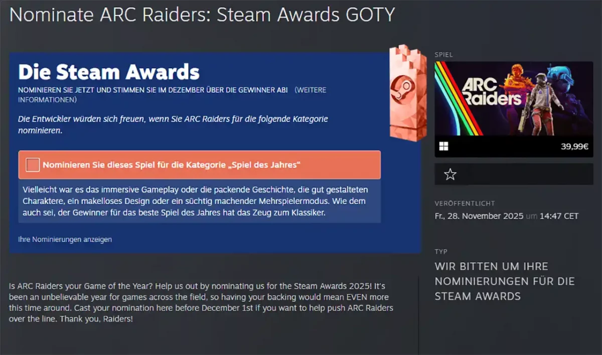 Steam Awards 2025